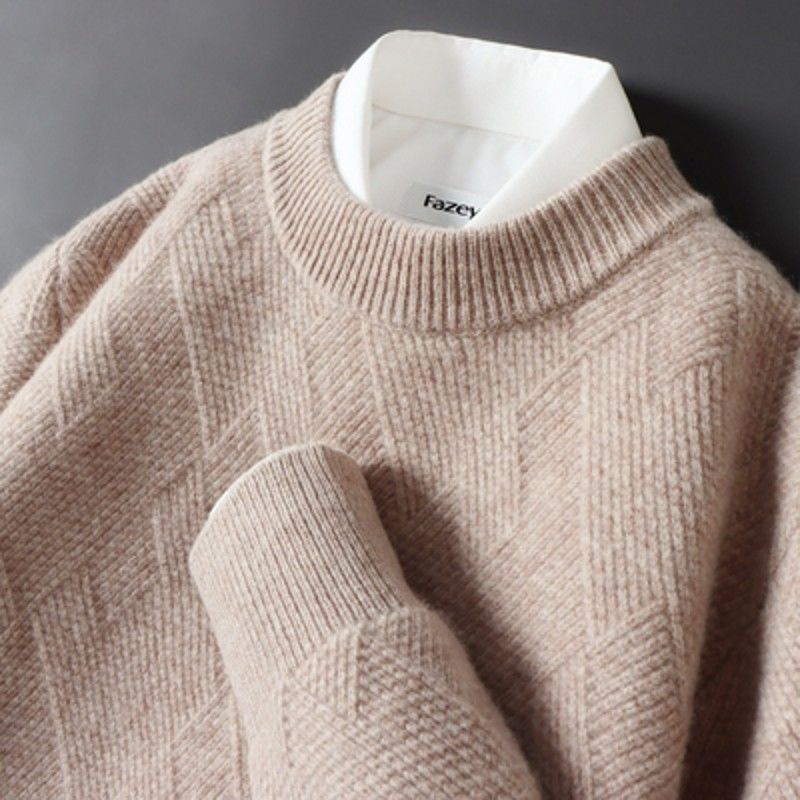Chemise homme ample en jacquard épais à col rond