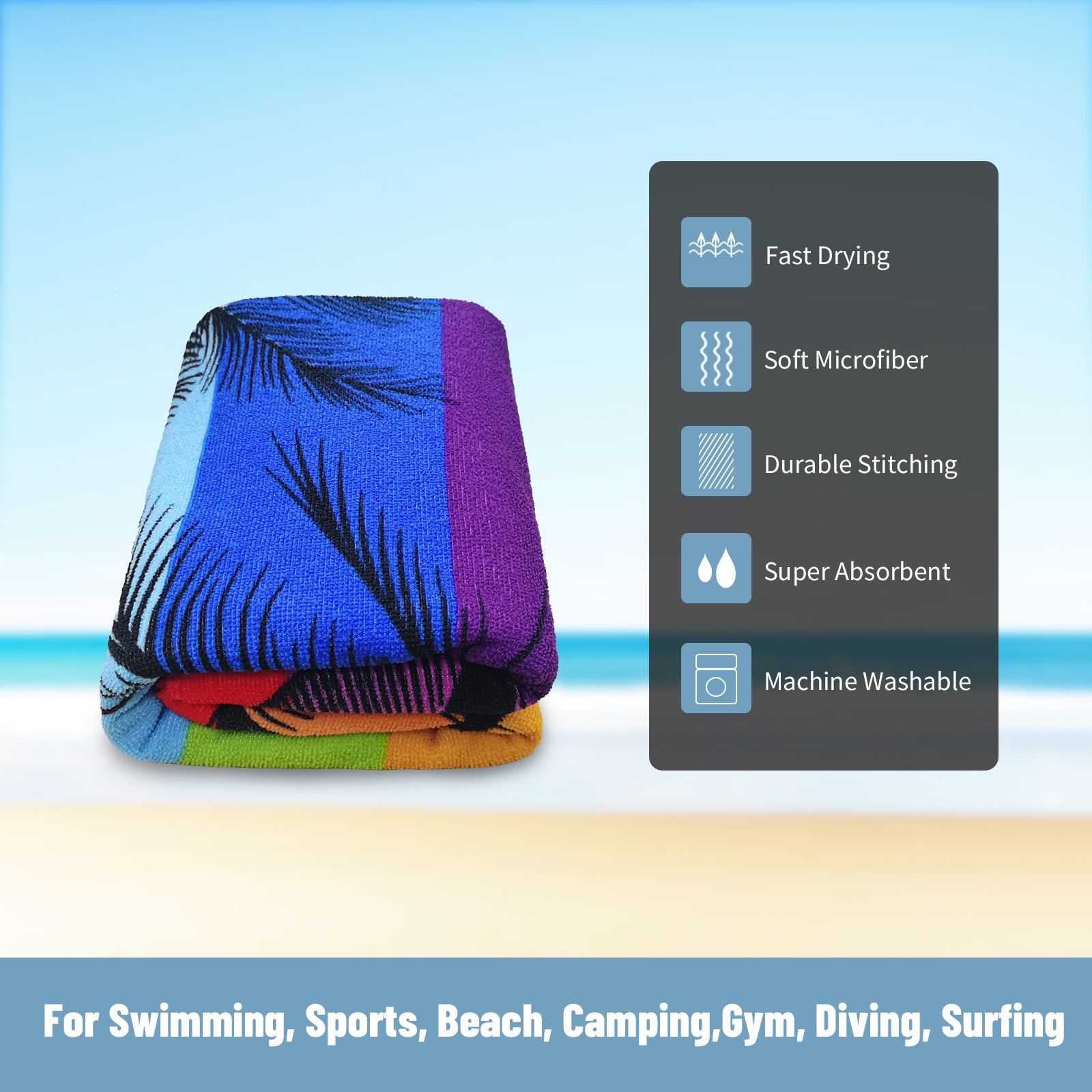Serviette de plage en microfibre à séchage rapide pour le yoga et les voyages