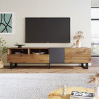Meuble TV moderne pour téléviseur 80 pouces avec double espace de rangement, console multimédia, centre de divertissement avec porte abattante pour salon