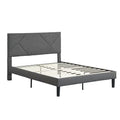 Cadre de lit plateforme rembourré Queen-size, soutenu par des barres en bois, facile à assembler, gris