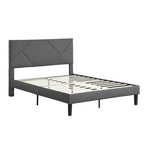 Cadre de lit plateforme rembourré Queen-size, soutenu par des barres en bois, facile à assembler, gris