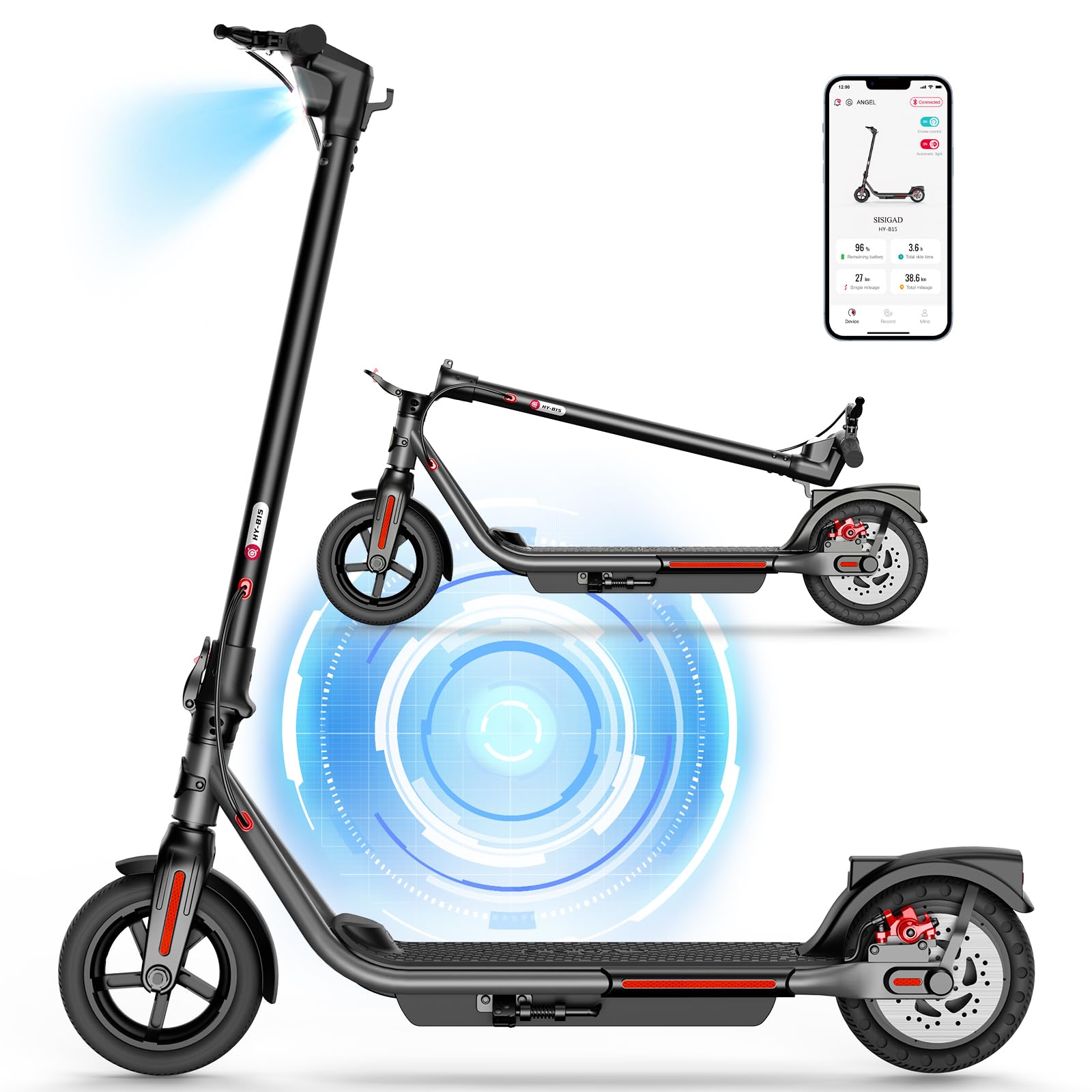 Trottinette électrique SISIGAD pour adultes, moteur de 500 W (puissance maximale), pneus pleins de 8,5 pouces, vitesse maximale de 30 km/h, grande autonomie, pliable, idéale pour les trajets quotidiens, avec double système de freinage et application de co