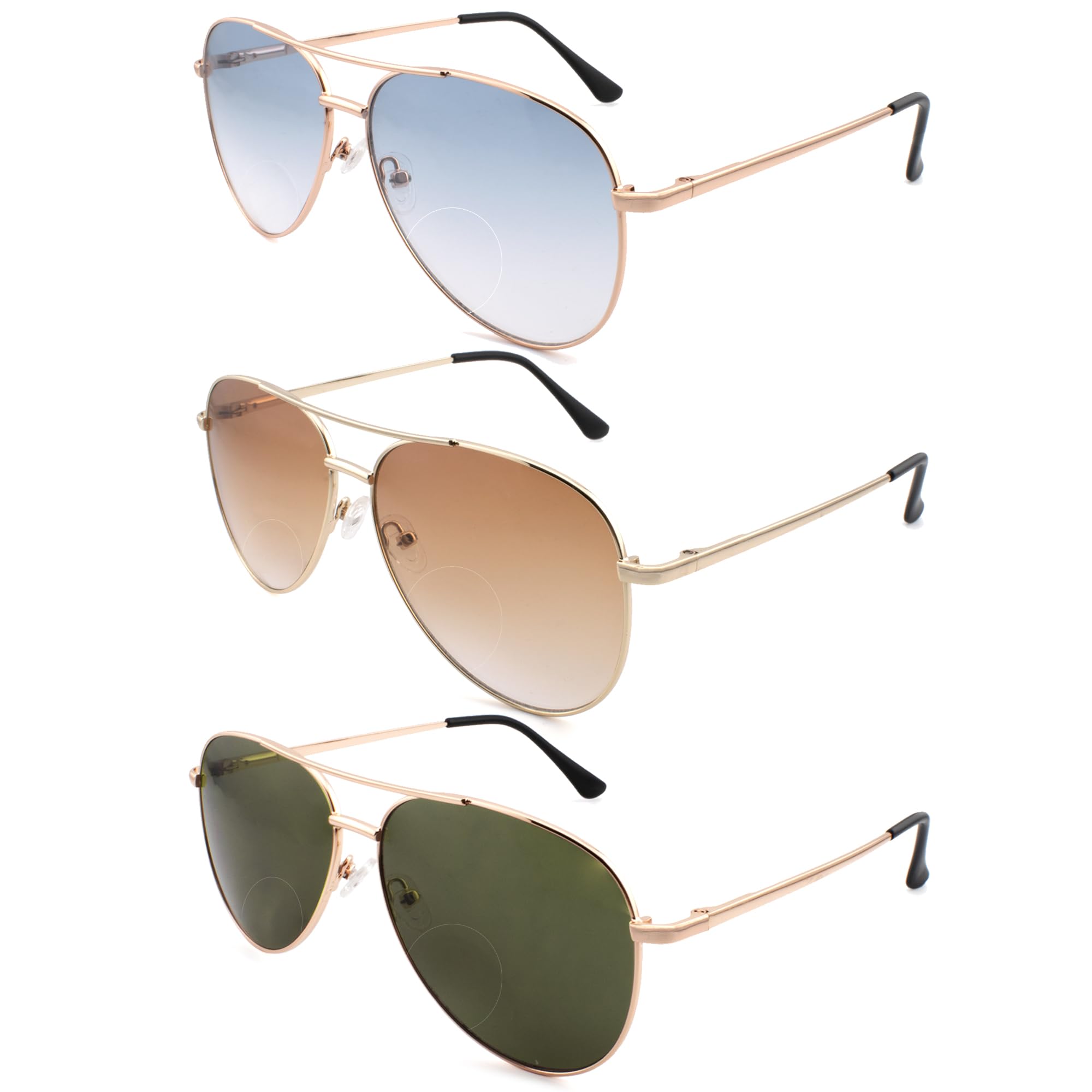 SOPHILY Lot de 3 lunettes de lecture bifocales pour femmes et hommes, style aviateur, verres dégradés, protection UV400 +1,50