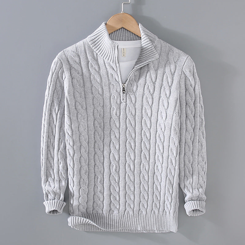 Pull homme en maille épaisse avec fermeture éclair et col roulé mi-long