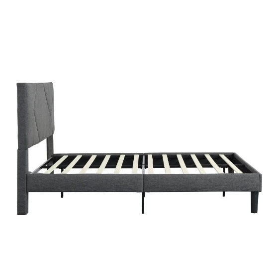 Cadre de lit plateforme rembourré Queen-size, soutenu par des barres en bois, facile à assembler, gris