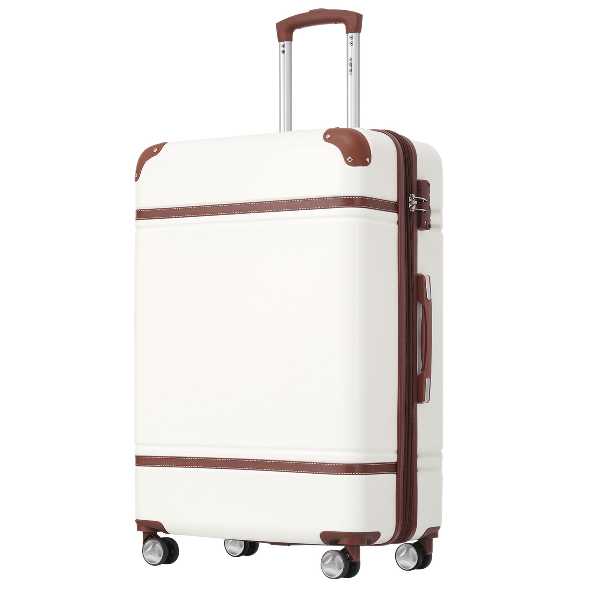 Valise Merax 24 pouces avec roulettes multidirectionnelles, serrure TSA, légère et de style vintage (blanche)