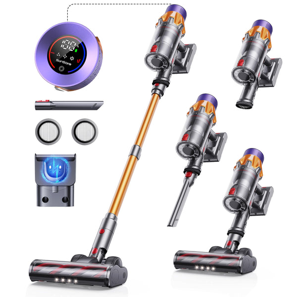 Aspirateur balai sans fil 550 W 45 kPa 60 min avec écran tactile, support mural autoportant et chargeur, pour la maison, les poils d'animaux, les tapis et les sols durs (X7A)