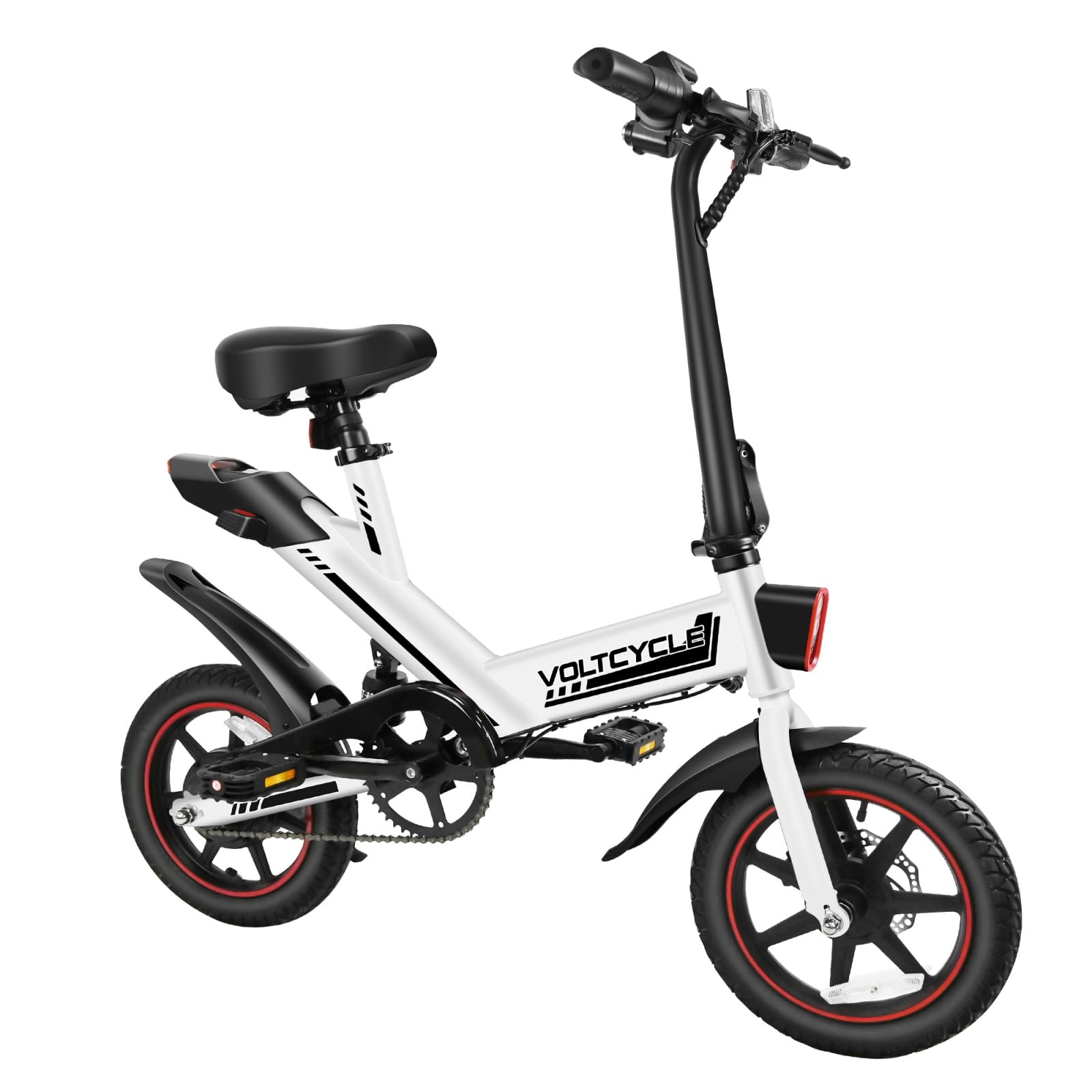 Vélo électrique VoltCycle pour adultes, moteur 350 W, vitesse maximale de 30 km/h, vélo électrique pliable 14 pouces, batterie amovible 36 V 10,4 Ah, autonomie de 40 km, assistance au pédalage, mini-vélos électriques pour adultes et adolescents (blanc).