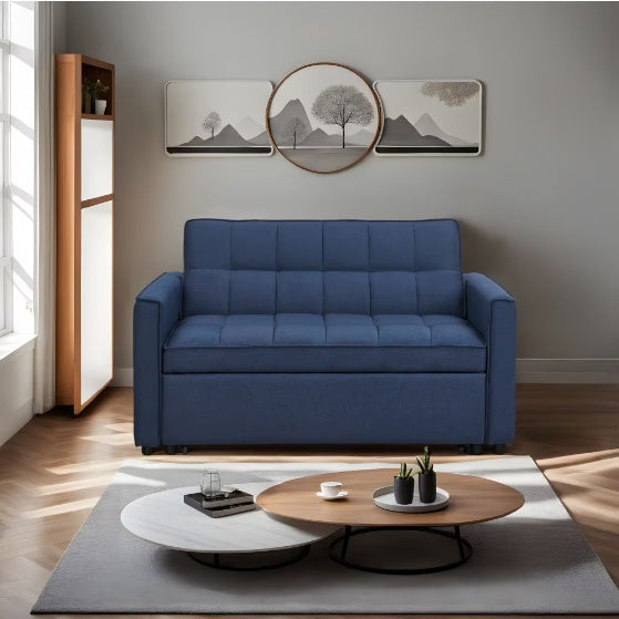 Canapé-lit bleu élégant avec revêtement en polyester tissé et structure en bois massif