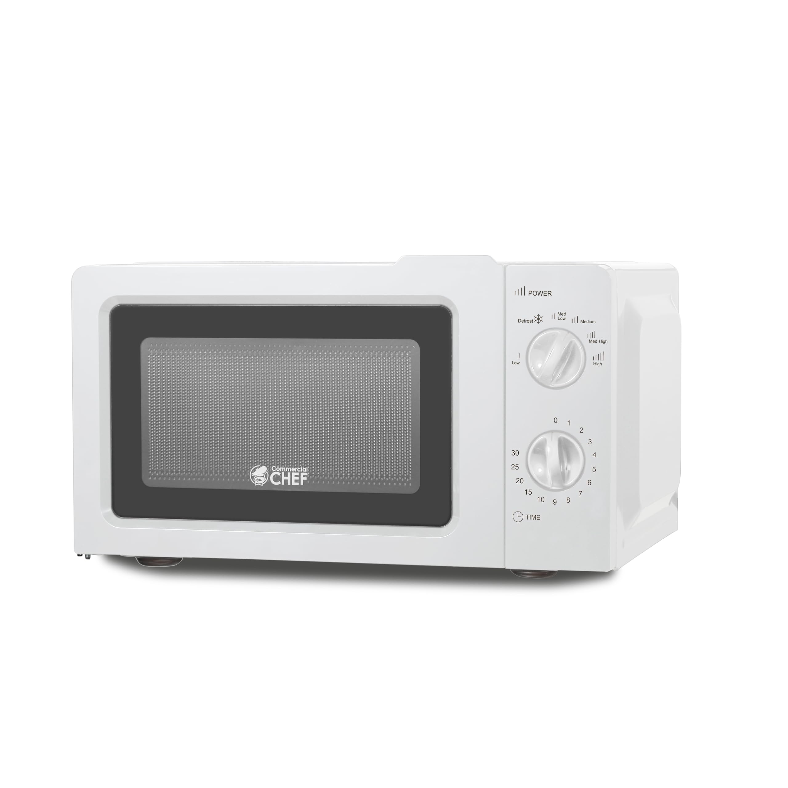 Micro-ondes professionnel Commercial Chef de 0,6 pi³ avec 6 niveaux de puissance, petit micro-ondes avec poignée, 700 W, micro-ondes de comptoir avec minuterie de 30 minutes et commandes mécaniques à molette, blanc.