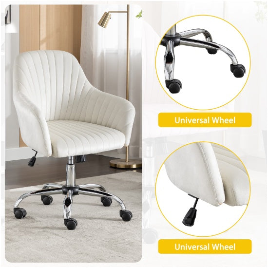 Fauteuil d'appoint moderne pour bureau à domicile, fauteuil de loisirs avec hauteur réglable en velours et roulettes réglables