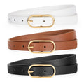 Ceinture fine en cuir TRIWORKS pour femme, idéale pour pantalons habillés et jeans. Ceinture à taille fine avec boucle dorée.