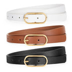 Ceinture fine en cuir TRIWORKS pour femme, idéale pour pantalons habillés et jeans. Ceinture à taille fine avec boucle dorée.