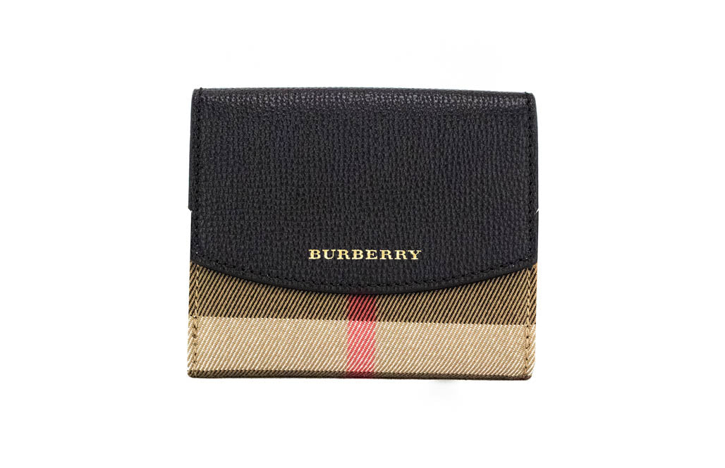 Burberry Luna Portefeuille porte-monnaie en cuir noir à motif maison