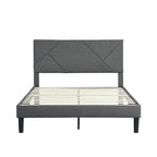 Cadre de lit plateforme rembourré Queen-size, soutenu par des barres en bois, facile à assembler, gris