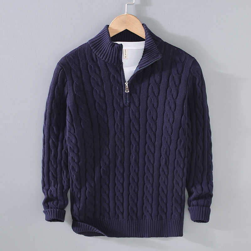 Pull homme en maille épaisse avec fermeture éclair et col roulé mi-long