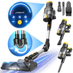 Aspirateur sans fil 350 W pour batterie DeWALT 20 V (batterie non incluse), 40 kPa, autoportant, avec écran tactile, double bac à poussière et tube flexible à 180°. Idéal pour sols durs, moquettes et animaux domestiques.