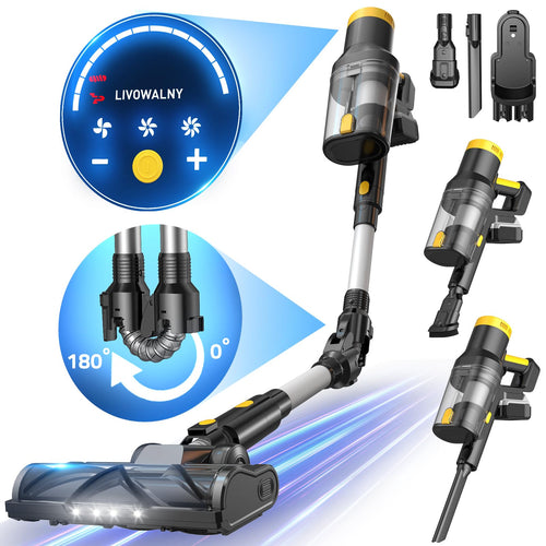 Aspirateur sans fil 350 W pour batterie DeWALT 20 V (batterie non incluse), 40 kPa, autoportant, avec écran tactile, double bac à poussière et tube flexible à 180°. Idéal pour sols durs, moquettes et animaux domestiques.