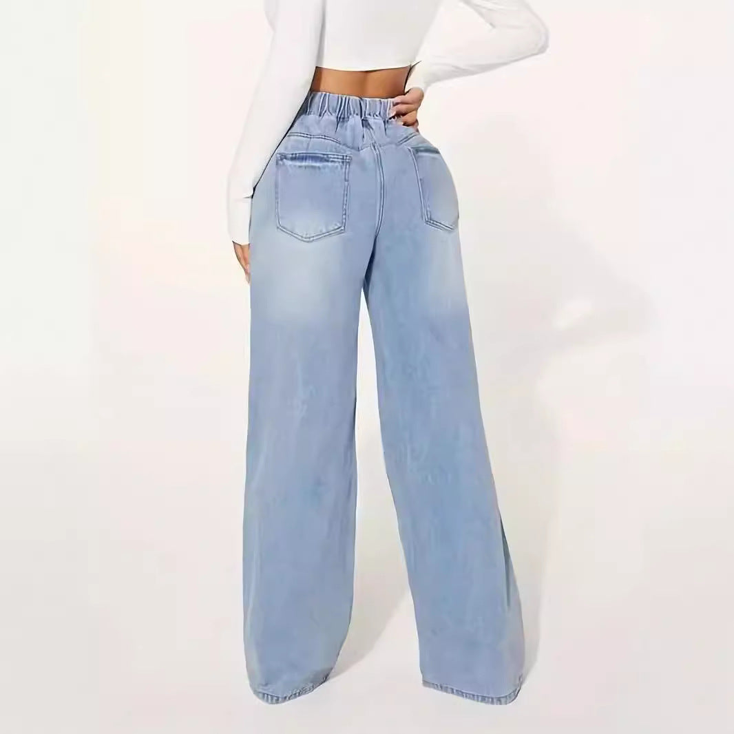 Jean taille haute à cordon de serrage et jambes larges – Édition 25 – Bleu clair