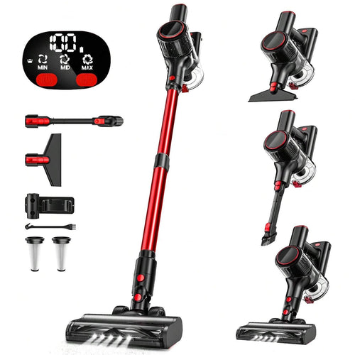 Aspirateur sans fil 33 kPa pour la maison, 8 en 1, anti-emmêlement, avec affichage LED, 3 modes d'aspiration, léger, pour sols durs, moquettes et poils d'animaux