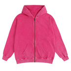 Sweat à capuche zippé SnowElve pour homme et femme, style vintage délavé, oversize, streetwear (rose, taille 2XL)