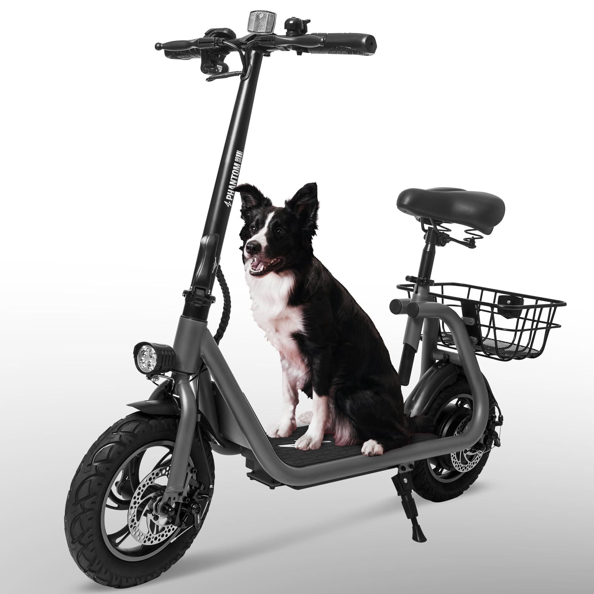 Phantomgogo Commuter R1 - Trottinette électrique pour adultes - Trottinette pliable avec siège et panier de transport - Moteur sans balais 450 W 36 V - Vitesse maximale : 24 km/h - Charge maximale : 120 kg - Cyclomoteur électrique pour adultes