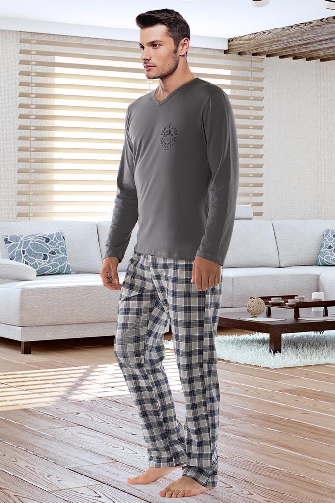 Ensemble de pyjama décontracté à manches longues en coton pour homme