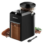 Moulin à café électrique KIRAINAFLY à meules réglables avec 28 réglages de mouture précis pour café filtre, cafetière à piston et expresso. Capacité : 12 tasses. Couleur : Noir.