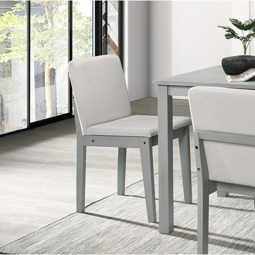 Ensemble de salle à manger 5 pièces finition grise, table et 4 chaises, assises en tissu beige, mobilier de cuisine/salle à manger, placage en hévéa, design unique