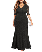 Robes de soirée noires grandes tailles pour femmes, robes de bal longues en dentelle, robes de mariée élégantes sirène maxi 2025