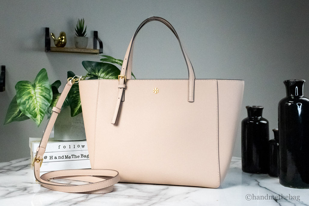 Sac cabas Tory Burch Emerson petit modèle en cuir clair couleur reine-des-prés