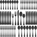 Service de couverts Wildone 60 pièces en acier inoxydable noir, pour 12 personnes. Comprend couteaux, fourchettes et cuillères. Finition polie miroir. Compatible lave-vaisselle.