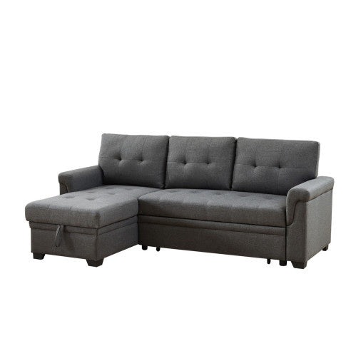 Canapé d'angle convertible réversible en lin gris foncé avec méridienne de rangement