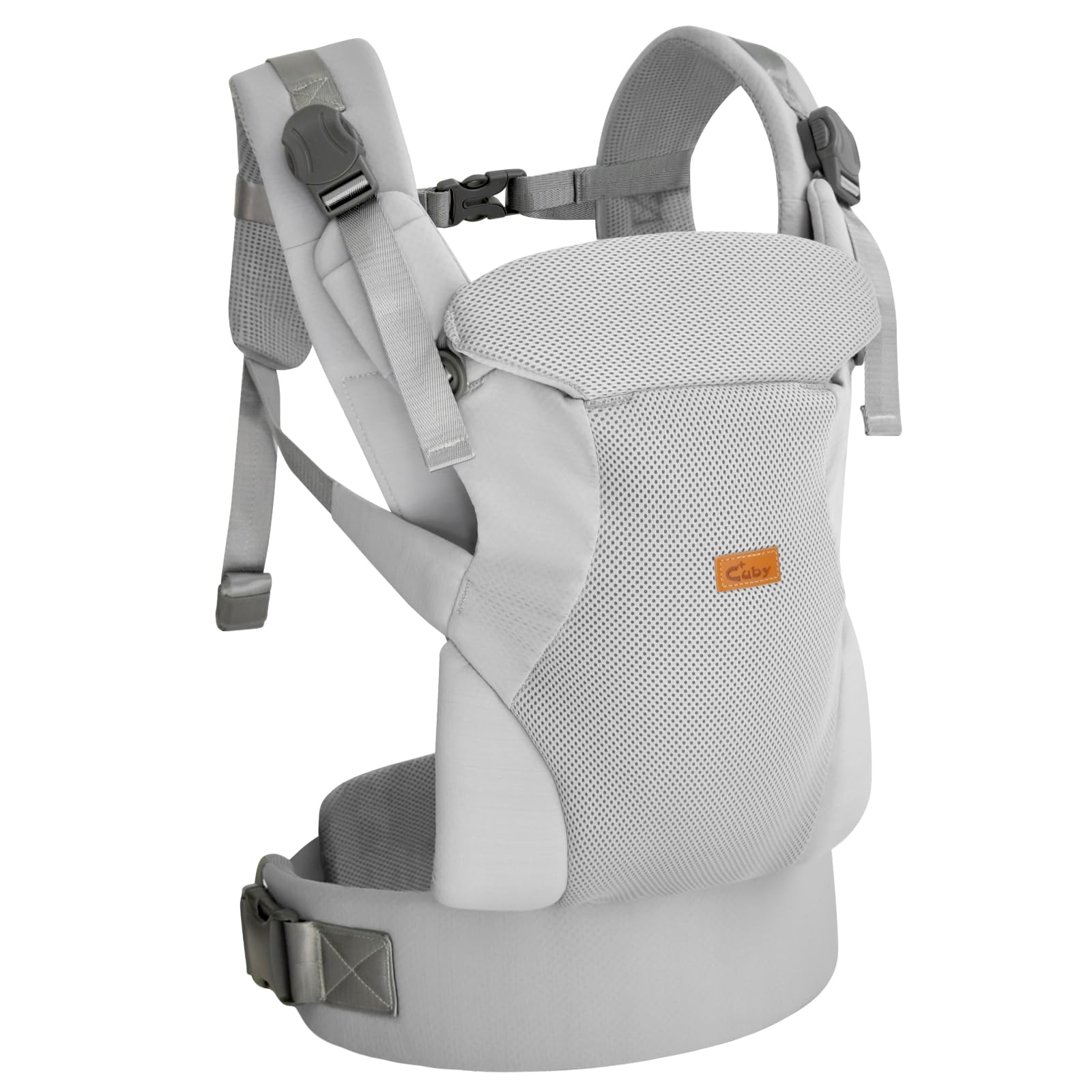 Porte-bébé CUBY, ergonomique, réglable, mains libres, pour nourrissons et jeunes enfants (gris clair, boucle magnétique).