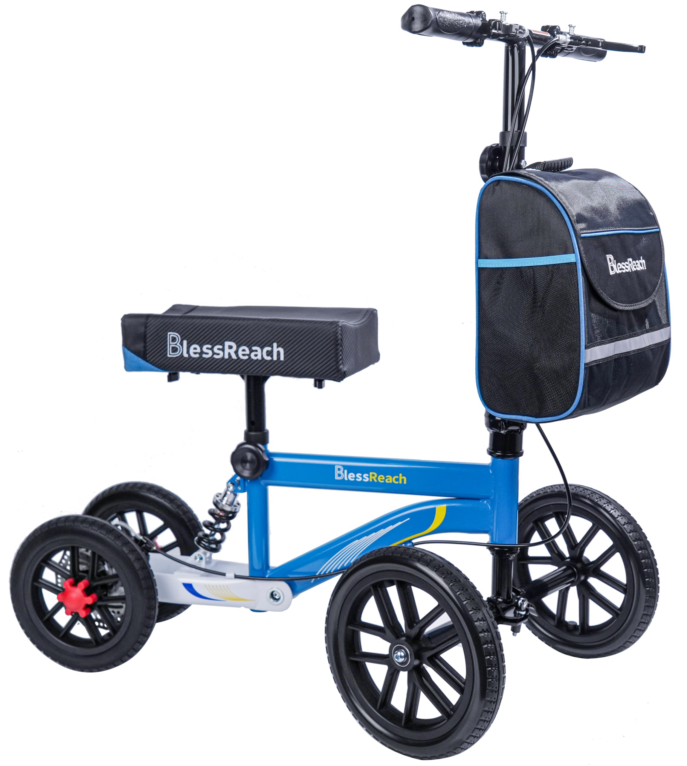 BlessReach Scooter tout terrain directionnel pour genoux, alternative aux béquilles, scooter médical de luxe avec double frein à main pour adultes souffrant de blessures à la cheville et au pied, scooter de rééducation bleu