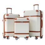 Valise de voyage rigide Merax avec 8 roues multidirectionnelles, angles de protection anti-collision, ensemble de 3 pièces, serrure TSA, bagage cabine extensible (20/24/28 pouces, blanc)