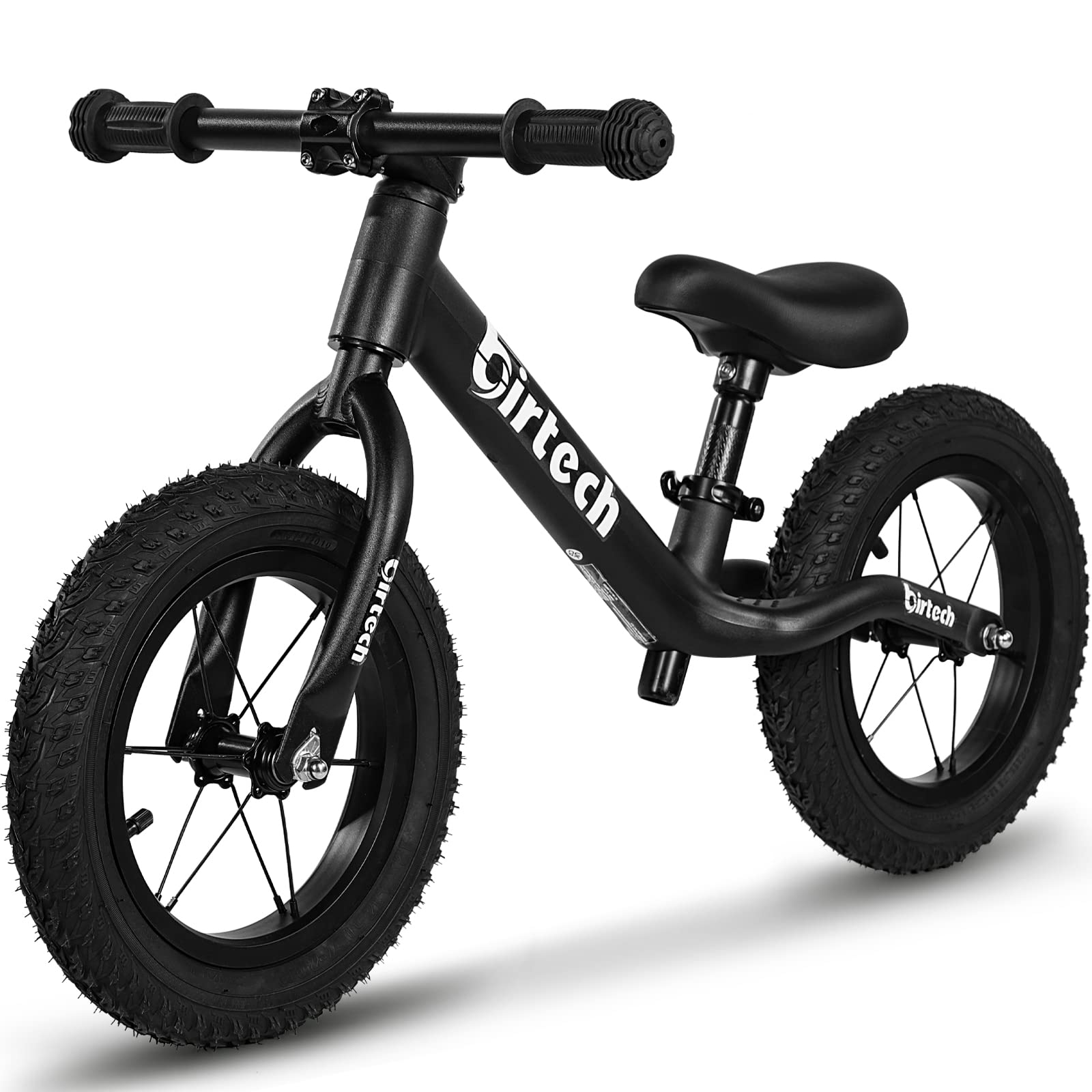 Draisienne 12" pour enfants de 2 à 5 ans, cadre léger en nylon, sans pédales, avec selle réglable et pneus à air (noir)