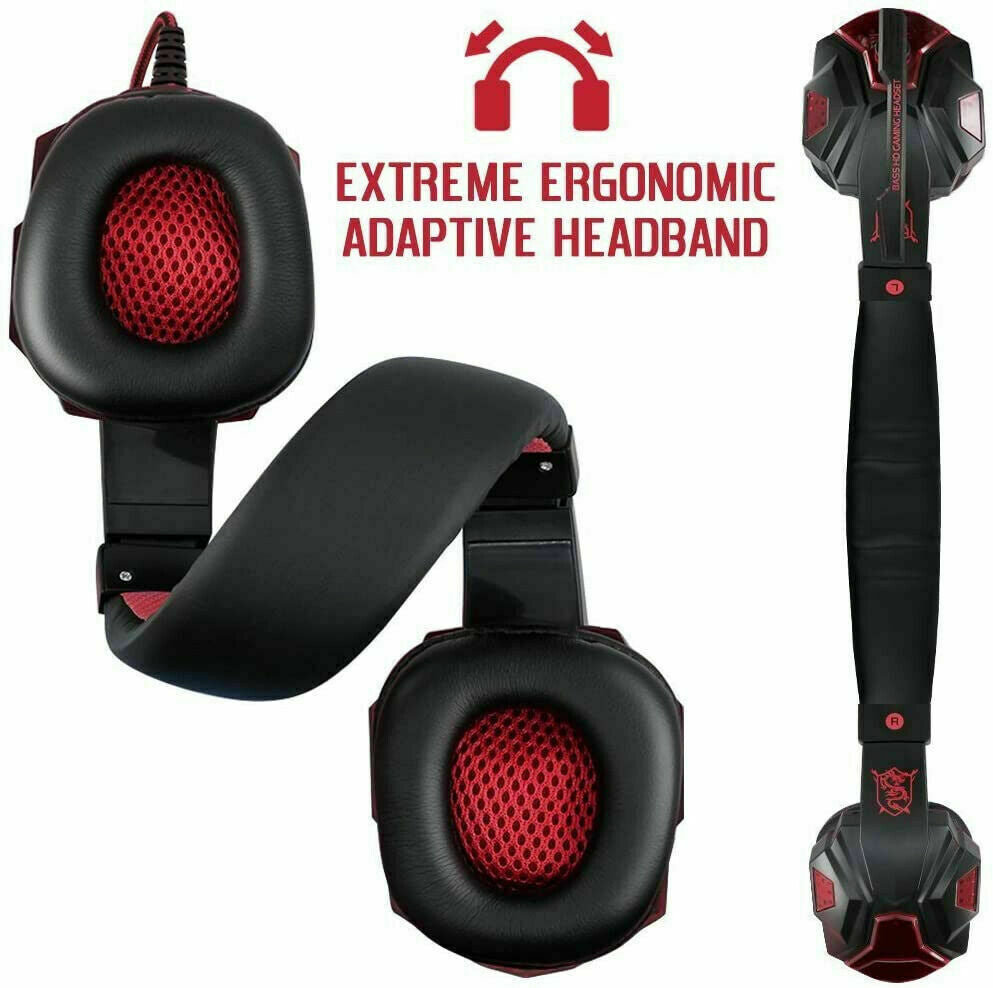 Casque de jeu 3,5 mm avec micro, LED et basses surround stéréo pour PC, PS4 et Xbox One