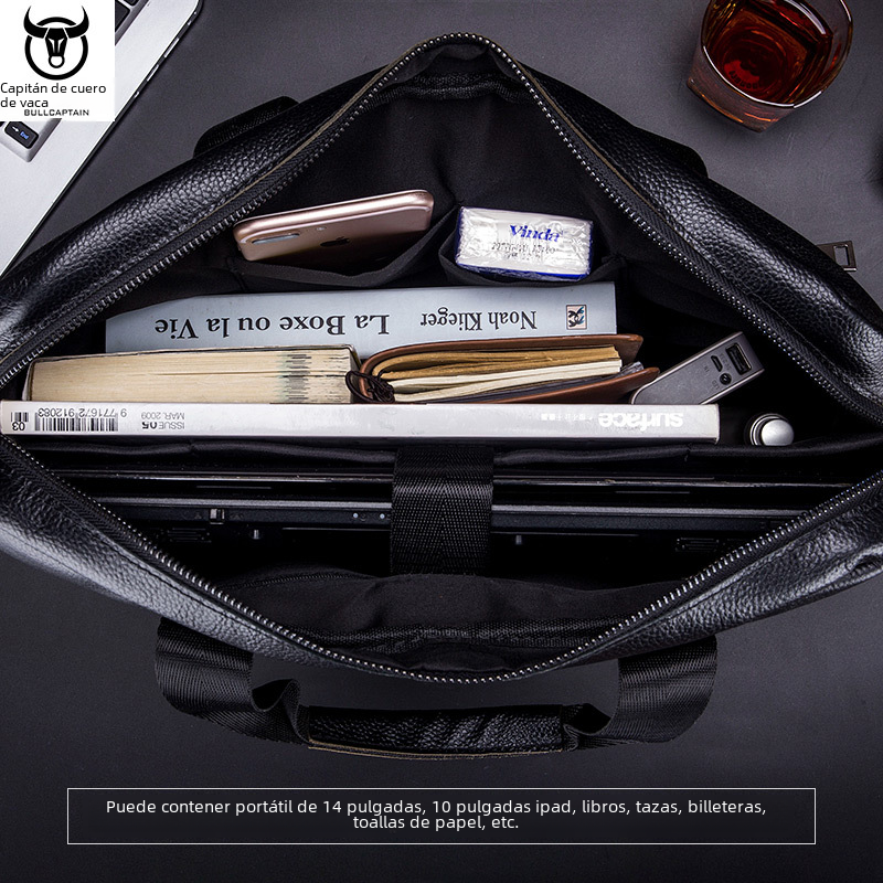 Porte-documents professionnel en cuir véritable pour homme - Sacoche pour ordinateur portable en cuir de vachette