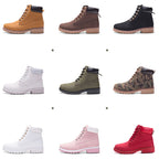 Bottines Martin roses en cuir PU pour femmes, chaussures plates à la cheville