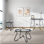 Ensemble de 2 tables basses en verre trempé avec table basse décorative et table d'appoint ronde