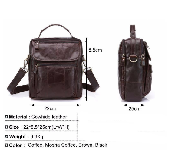 Sac bandoulière pour homme en cuir de vachette pleine fleur