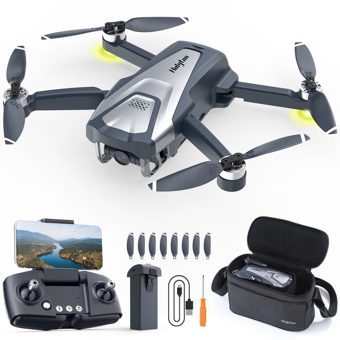 Drone Holyton HT50 avec caméra 4K pour adultes, télécommande, GPS, retour automatique, mode « Suivez-moi », moteur sans balais, vol circulaire, vol par points de passage, maintien d'altitude et mode sans tête.