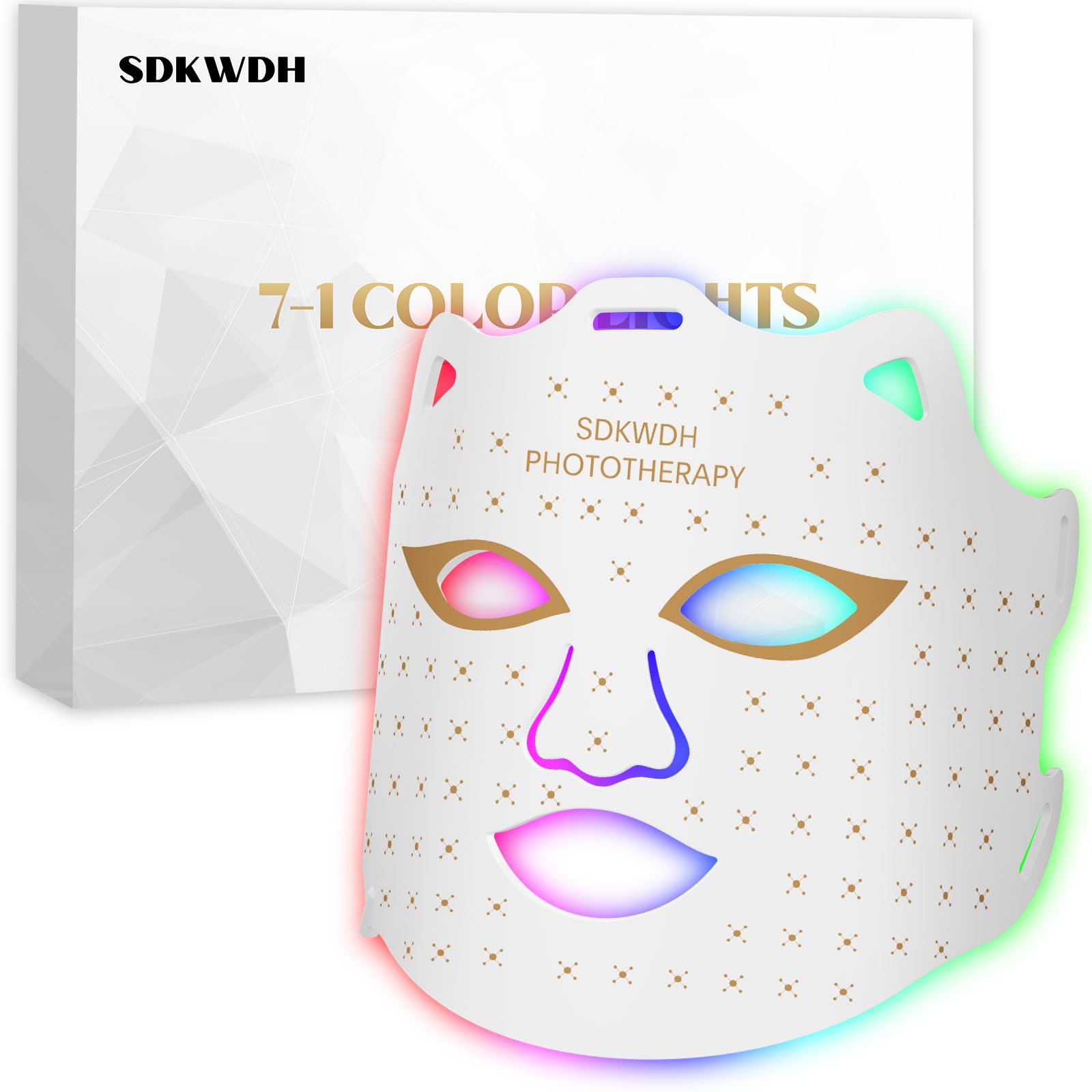 Masque de luminothérapie rouge SDKWDH pour le visage, masque LED de luminothérapie à domicile, 7 couleurs, masque LED blanc