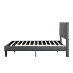 Cadre de lit plateforme rembourré Queen-size, soutenu par des barres en bois, facile à assembler, gris