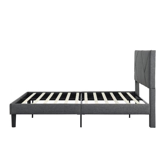 Cadre de lit plateforme rembourré Queen-size, soutenu par des barres en bois, facile à assembler, gris