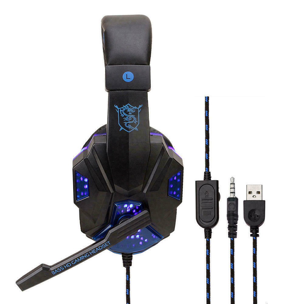 Casque de jeu 3,5 mm avec micro, LED et basses surround stéréo pour PC, PS4 et Xbox One