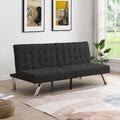 FUTON, CANAPÉ-LIT NOIR, STRUCTURE EN BOIS, PIEDS EN INOX