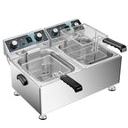 Friteuse professionnelle WaterElfo avec 2 paniers (13 L x 2, 13,7 L x 2), thermostat précis, minuterie, double friteuse de comptoir (1800 W x 2, 120 V) pour restaurants.