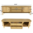 Meuble TV en rotin pour téléviseurs jusqu'à 75 pouces, style ferme moderne, console multimédia avec pieds en bois massif, meuble TV pour salon ou home cinéma.